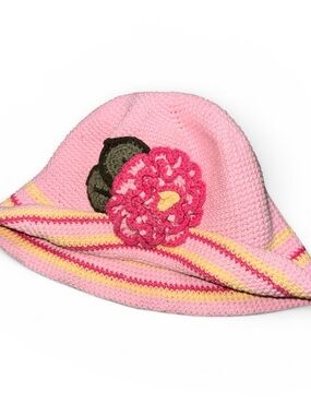 Pink Crochet Floral Bucket Hat